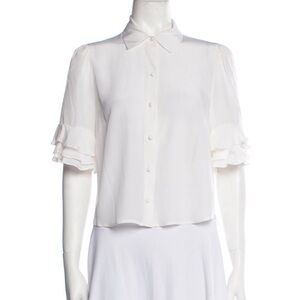 Frame Denim White Ruffle Sleeve Blouse